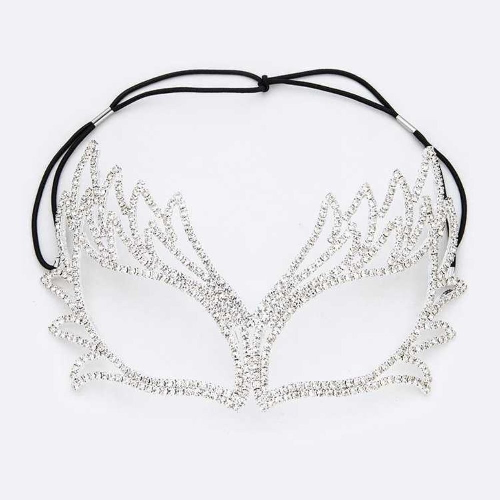 Rhinestone Masquerade Mask- Silver/Clear